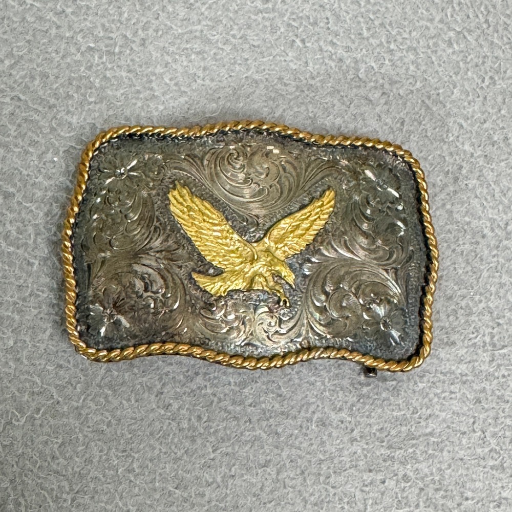 Montana Silversmiths Belt Buckle Mens Silver Plate Eagle Western Engraved Rope